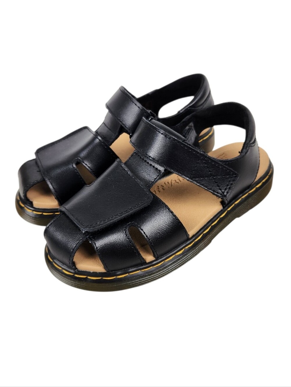 Dr. Martens Moby II Toddler Hook & Loop Sandals Black Coated Leather Kids Size 1